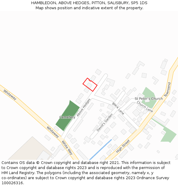 HAMBLEDON, ABOVE HEDGES, PITTON, SALISBURY, SP5 1DS: Location map and indicative extent of plot