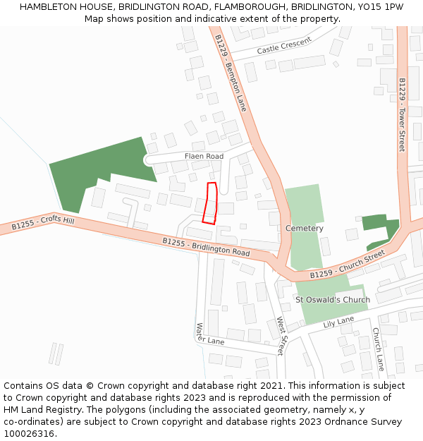 HAMBLETON HOUSE, BRIDLINGTON ROAD, FLAMBOROUGH, BRIDLINGTON, YO15 1PW: Location map and indicative extent of plot