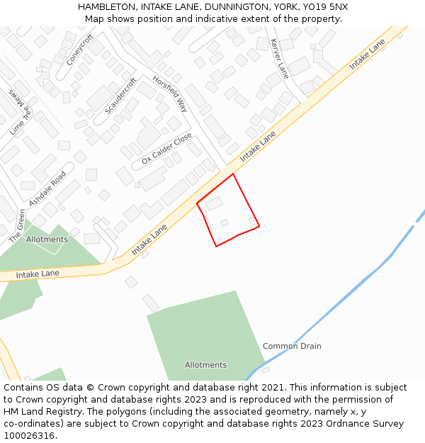 HAMBLETON, INTAKE LANE, DUNNINGTON, YORK, YO19 5NX: Location map and indicative extent of plot