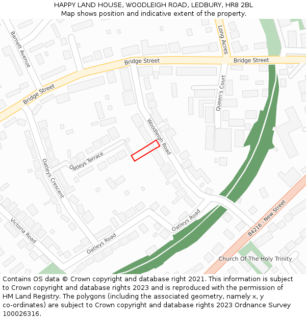 HAPPY LAND HOUSE, WOODLEIGH ROAD, LEDBURY, HR8 2BL: Location map and indicative extent of plot