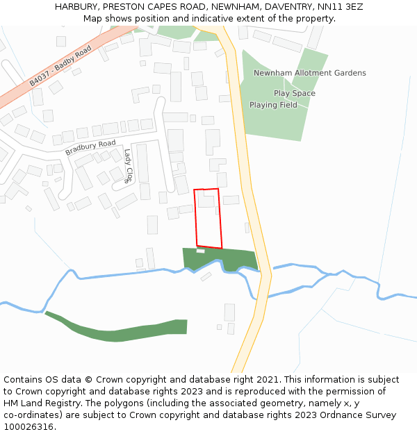 HARBURY, PRESTON CAPES ROAD, NEWNHAM, DAVENTRY, NN11 3EZ: Location map and indicative extent of plot