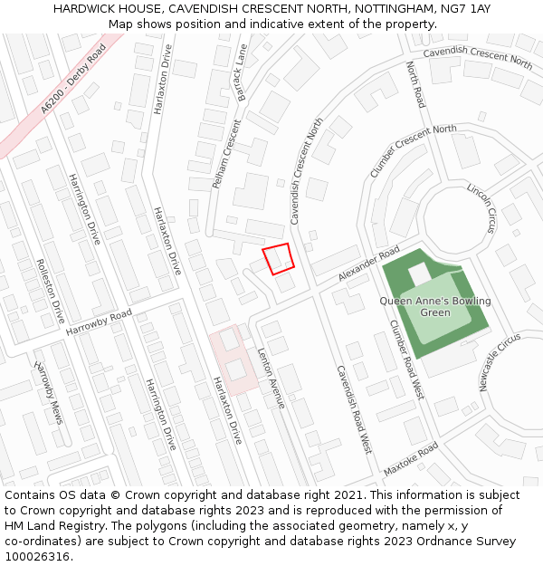 HARDWICK HOUSE, CAVENDISH CRESCENT NORTH, NOTTINGHAM, NG7 1AY: Location map and indicative extent of plot