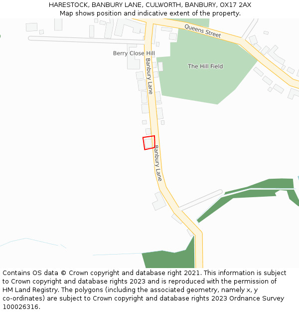 HARESTOCK, BANBURY LANE, CULWORTH, BANBURY, OX17 2AX: Location map and indicative extent of plot