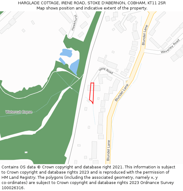 HARGLADE COTTAGE, IRENE ROAD, STOKE D'ABERNON, COBHAM, KT11 2SR: Location map and indicative extent of plot