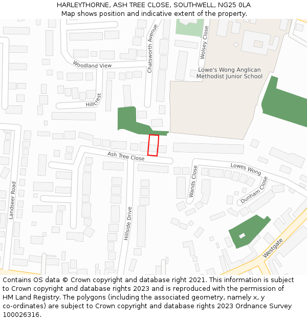 HARLEYTHORNE, ASH TREE CLOSE, SOUTHWELL, NG25 0LA: Location map and indicative extent of plot