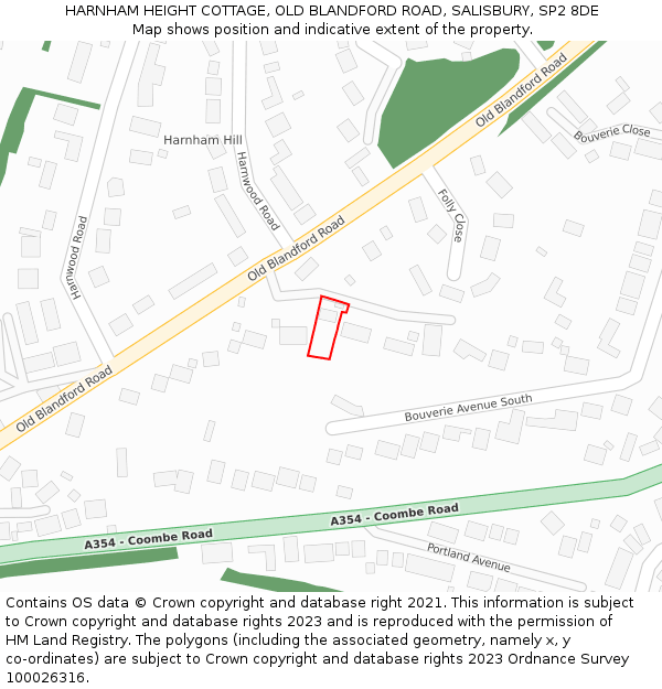 HARNHAM HEIGHT COTTAGE, OLD BLANDFORD ROAD, SALISBURY, SP2 8DE: Location map and indicative extent of plot