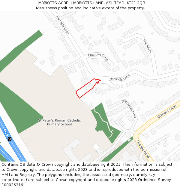 HARRIOTTS ACRE, HARRIOTTS LANE, ASHTEAD, KT21 2QB: Location map and indicative extent of plot