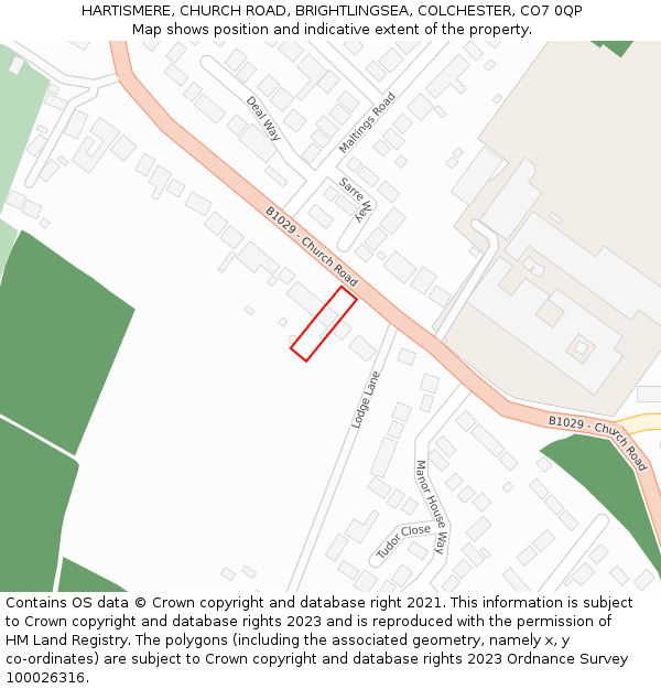 HARTISMERE, CHURCH ROAD, BRIGHTLINGSEA, COLCHESTER, CO7 0QP: Location map and indicative extent of plot