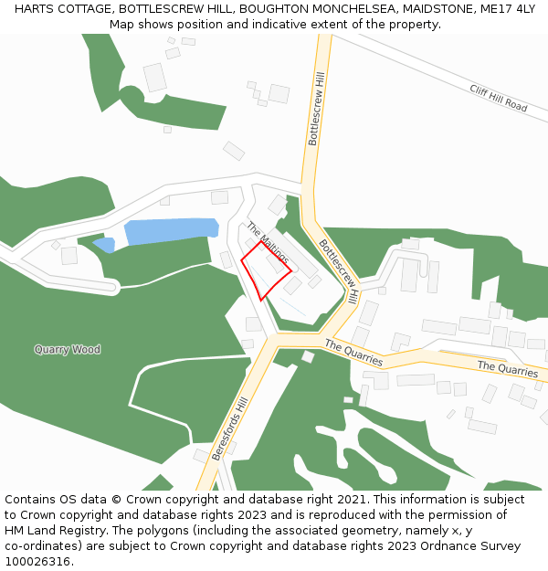 HARTS COTTAGE, BOTTLESCREW HILL, BOUGHTON MONCHELSEA, MAIDSTONE, ME17 4LY: Location map and indicative extent of plot