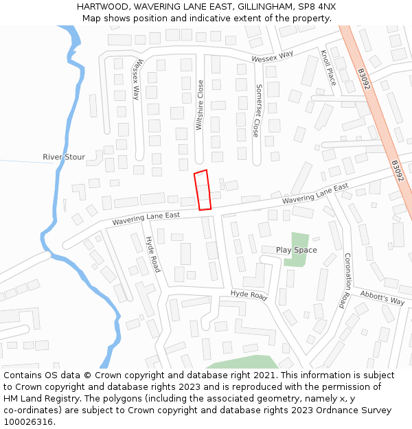 HARTWOOD, WAVERING LANE EAST, GILLINGHAM, SP8 4NX: Location map and indicative extent of plot