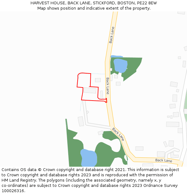 HARVEST HOUSE, BACK LANE, STICKFORD, BOSTON, PE22 8EW: Location map and indicative extent of plot