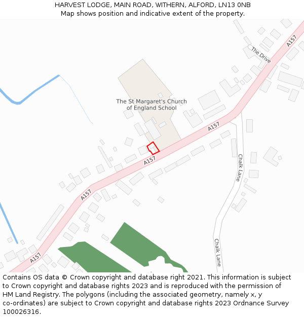 HARVEST LODGE, MAIN ROAD, WITHERN, ALFORD, LN13 0NB: Location map and indicative extent of plot