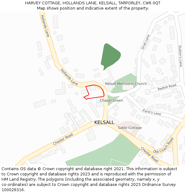 HARVEY COTTAGE, HOLLANDS LANE, KELSALL, TARPORLEY, CW6 0QT: Location map and indicative extent of plot