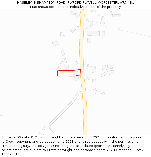 HASELEY, BISHAMPTON ROAD, FLYFORD FLAVELL, WORCESTER, WR7 4BU: Location map and indicative extent of plot