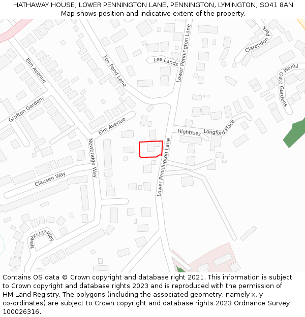 HATHAWAY HOUSE, LOWER PENNINGTON LANE, PENNINGTON, LYMINGTON, SO41 8AN: Location map and indicative extent of plot