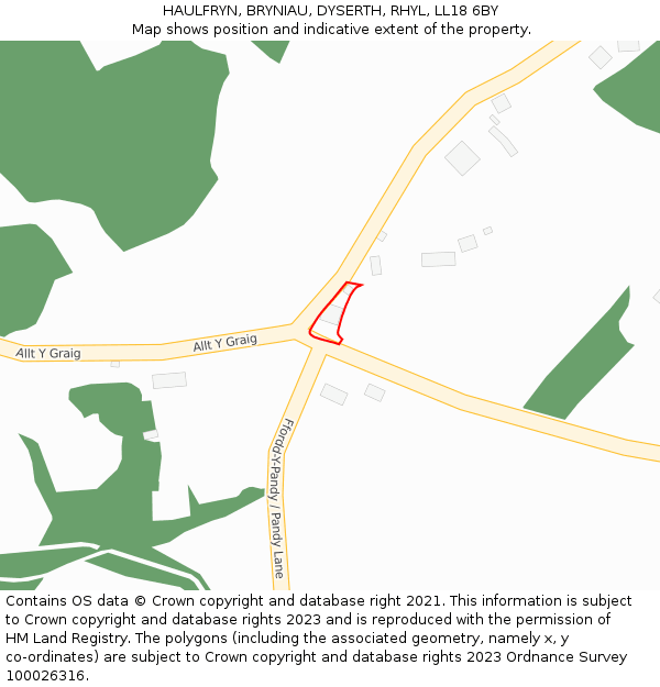 HAULFRYN, BRYNIAU, DYSERTH, RHYL, LL18 6BY: Location map and indicative extent of plot