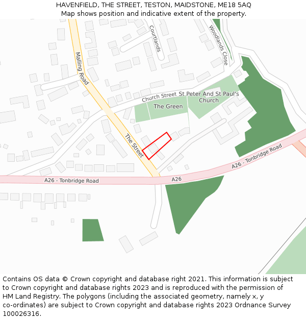 HAVENFIELD, THE STREET, TESTON, MAIDSTONE, ME18 5AQ: Location map and indicative extent of plot