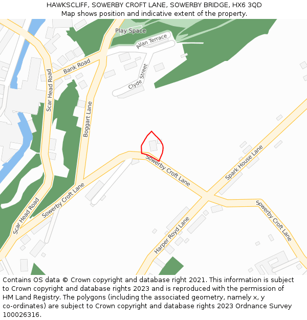 HAWKSCLIFF, SOWERBY CROFT LANE, SOWERBY BRIDGE, HX6 3QD: Location map and indicative extent of plot