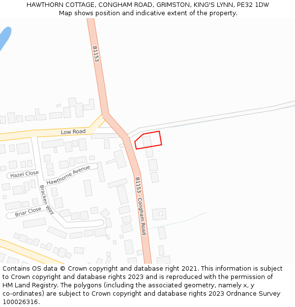 HAWTHORN COTTAGE, CONGHAM ROAD, GRIMSTON, KING'S LYNN, PE32 1DW: Location map and indicative extent of plot