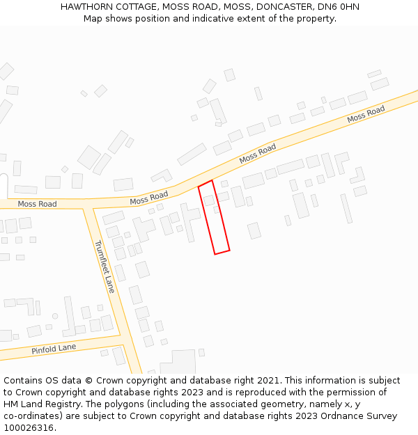 HAWTHORN COTTAGE, MOSS ROAD, MOSS, DONCASTER, DN6 0HN: Location map and indicative extent of plot