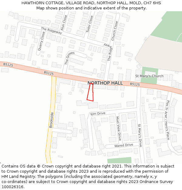 HAWTHORN COTTAGE, VILLAGE ROAD, NORTHOP HALL, MOLD, CH7 6HS: Location map and indicative extent of plot