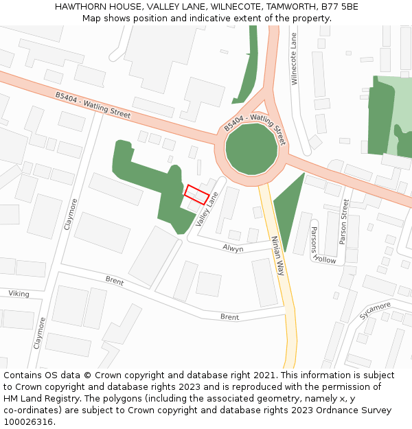 HAWTHORN HOUSE, VALLEY LANE, WILNECOTE, TAMWORTH, B77 5BE: Location map and indicative extent of plot