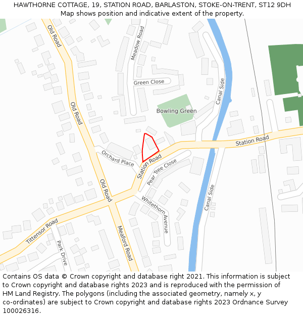 HAWTHORNE COTTAGE, 19, STATION ROAD, BARLASTON, STOKE-ON-TRENT, ST12 9DH: Location map and indicative extent of plot