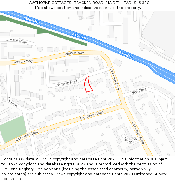 HAWTHORNE COTTAGES, BRACKEN ROAD, MAIDENHEAD, SL6 3EG: Location map and indicative extent of plot