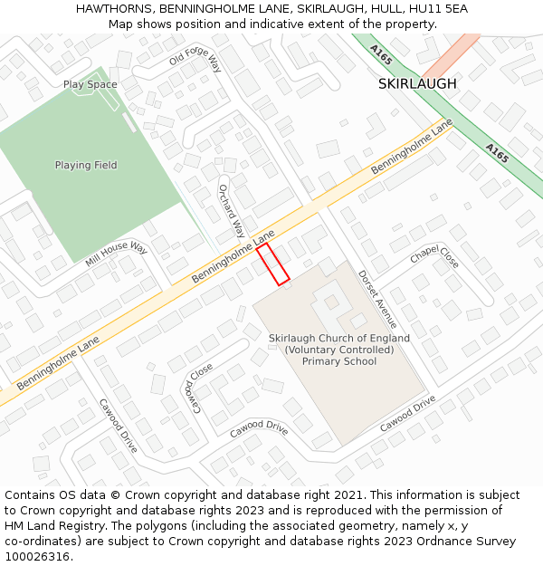 HAWTHORNS, BENNINGHOLME LANE, SKIRLAUGH, HULL, HU11 5EA: Location map and indicative extent of plot