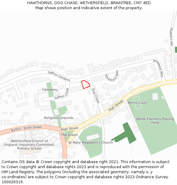 HAWTHORNS, DOG CHASE, WETHERSFIELD, BRAINTREE, CM7 4ED: Location map and indicative extent of plot
