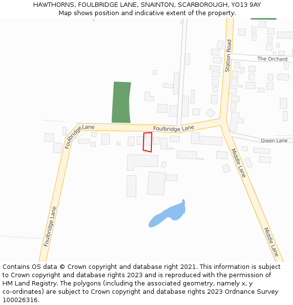 HAWTHORNS, FOULBRIDGE LANE, SNAINTON, SCARBOROUGH, YO13 9AY: Location map and indicative extent of plot