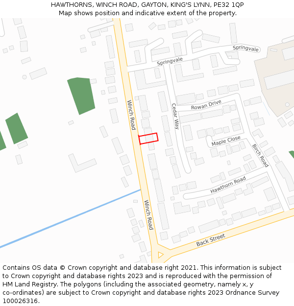 HAWTHORNS, WINCH ROAD, GAYTON, KING'S LYNN, PE32 1QP: Location map and indicative extent of plot