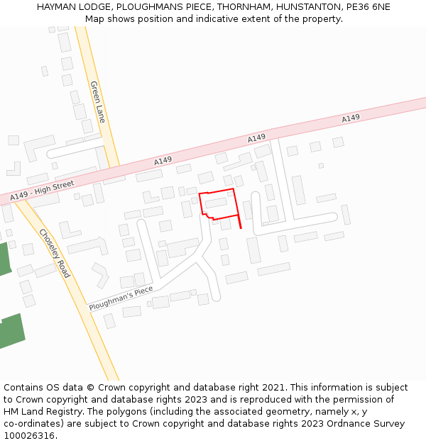 HAYMAN LODGE, PLOUGHMANS PIECE, THORNHAM, HUNSTANTON, PE36 6NE: Location map and indicative extent of plot