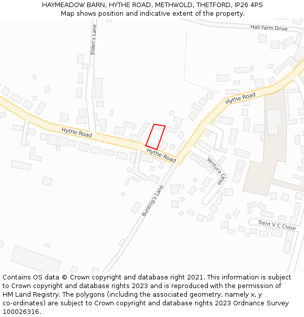 HAYMEADOW BARN, HYTHE ROAD, METHWOLD, THETFORD, IP26 4PS: Location map and indicative extent of plot