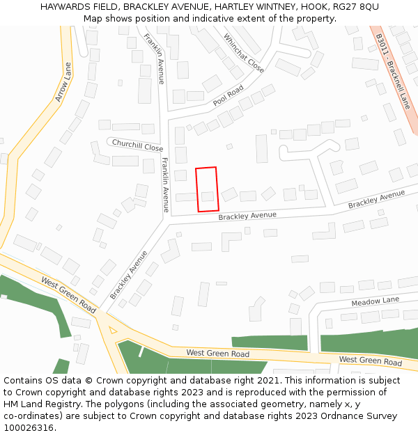 HAYWARDS FIELD, BRACKLEY AVENUE, HARTLEY WINTNEY, HOOK, RG27 8QU: Location map and indicative extent of plot