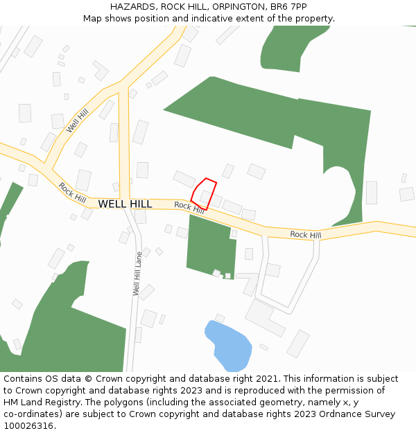 HAZARDS, ROCK HILL, ORPINGTON, BR6 7PP: Location map and indicative extent of plot