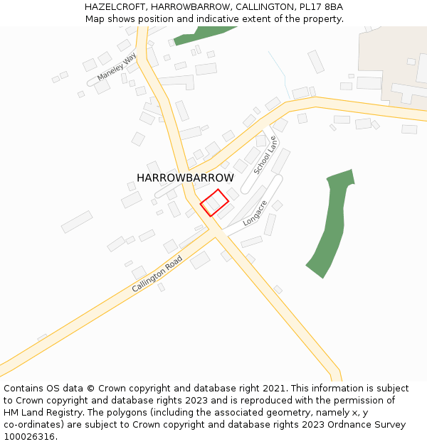 HAZELCROFT, HARROWBARROW, CALLINGTON, PL17 8BA: Location map and indicative extent of plot