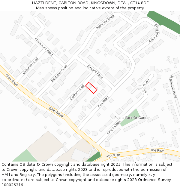 HAZELDENE, CARLTON ROAD, KINGSDOWN, DEAL, CT14 8DE: Location map and indicative extent of plot