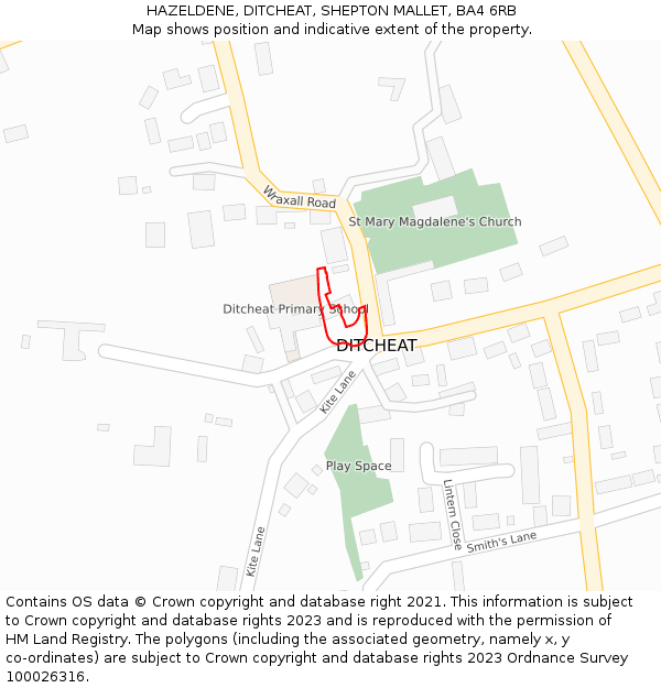 HAZELDENE, DITCHEAT, SHEPTON MALLET, BA4 6RB: Location map and indicative extent of plot