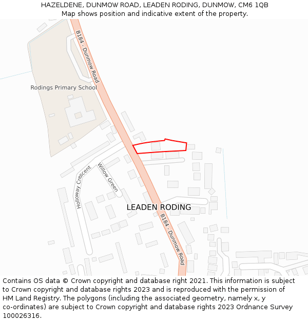 HAZELDENE, DUNMOW ROAD, LEADEN RODING, DUNMOW, CM6 1QB: Location map and indicative extent of plot