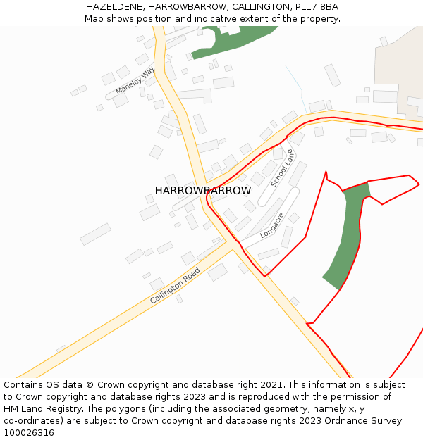 HAZELDENE, HARROWBARROW, CALLINGTON, PL17 8BA: Location map and indicative extent of plot