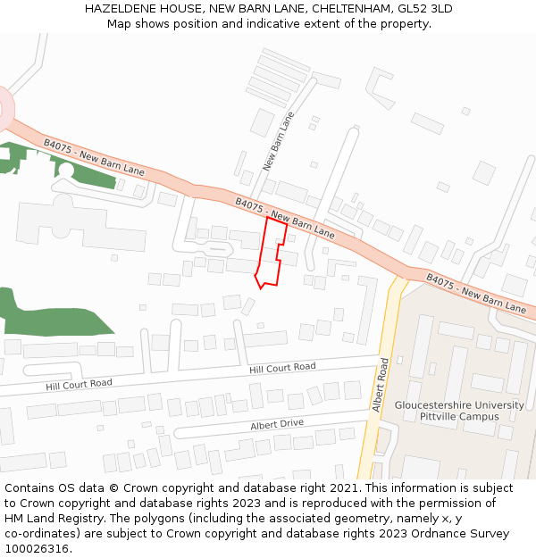 HAZELDENE HOUSE, NEW BARN LANE, CHELTENHAM, GL52 3LD: Location map and indicative extent of plot