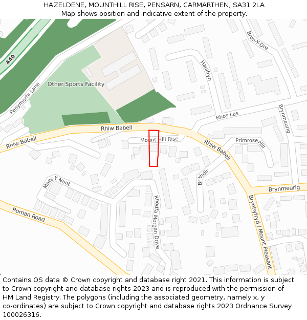 HAZELDENE, MOUNTHILL RISE, PENSARN, CARMARTHEN, SA31 2LA: Location map and indicative extent of plot