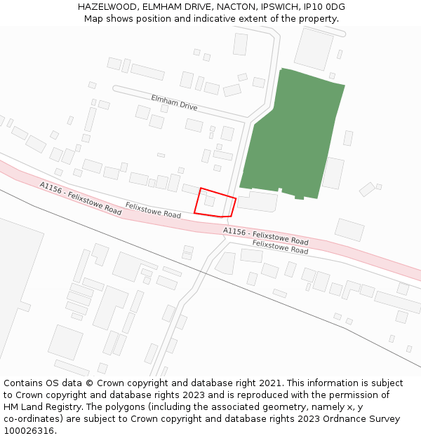 HAZELWOOD, ELMHAM DRIVE, NACTON, IPSWICH, IP10 0DG: Location map and indicative extent of plot