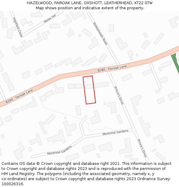 HAZELWOOD, FAIROAK LANE, OXSHOTT, LEATHERHEAD, KT22 0TW: Location map and indicative extent of plot