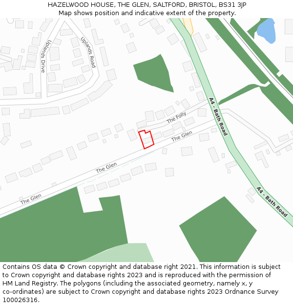 HAZELWOOD HOUSE, THE GLEN, SALTFORD, BRISTOL, BS31 3JP: Location map and indicative extent of plot