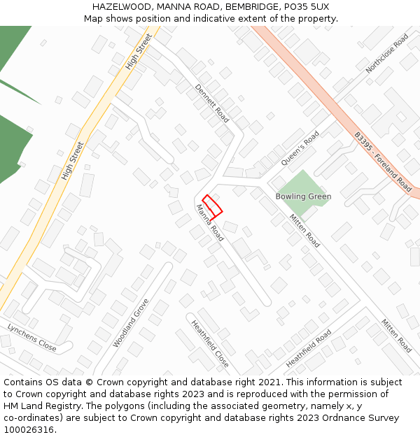 HAZELWOOD, MANNA ROAD, BEMBRIDGE, PO35 5UX: Location map and indicative extent of plot