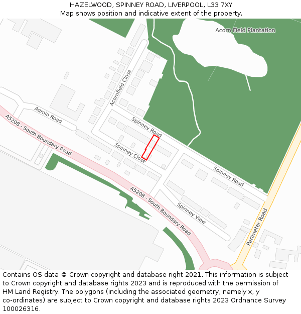 HAZELWOOD, SPINNEY ROAD, LIVERPOOL, L33 7XY: Location map and indicative extent of plot