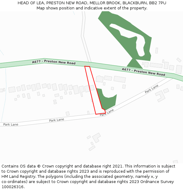 HEAD OF LEA, PRESTON NEW ROAD, MELLOR BROOK, BLACKBURN, BB2 7PU: Location map and indicative extent of plot
