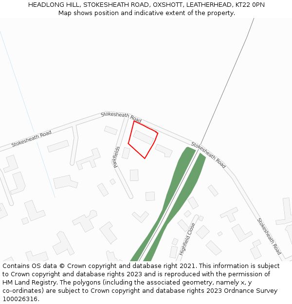 HEADLONG HILL, STOKESHEATH ROAD, OXSHOTT, LEATHERHEAD, KT22 0PN: Location map and indicative extent of plot
